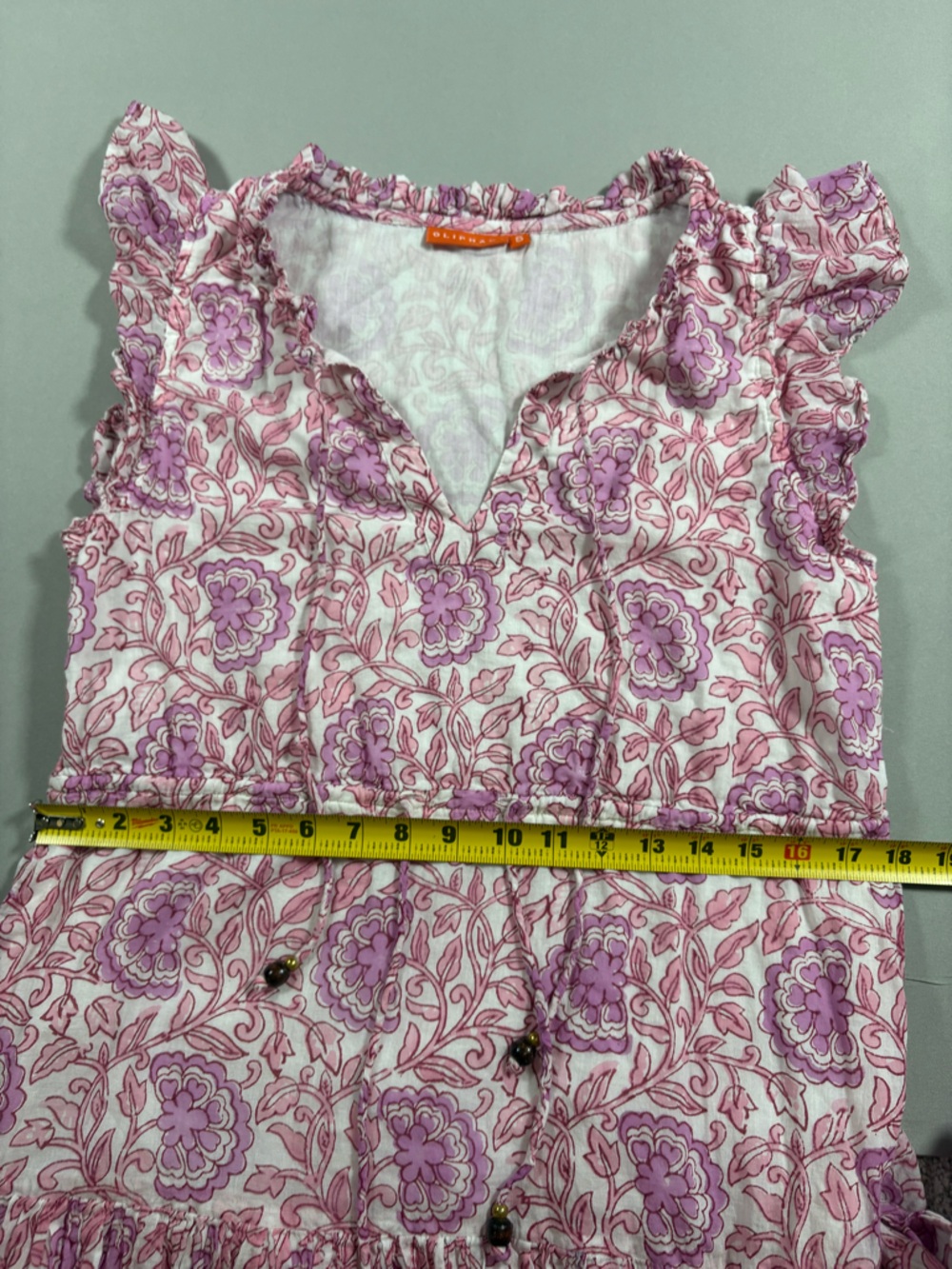 Oliphant Women's Cinched Flowy Ruffle Floral Cotton Mini Dress Size Small - Picture 5 of 11